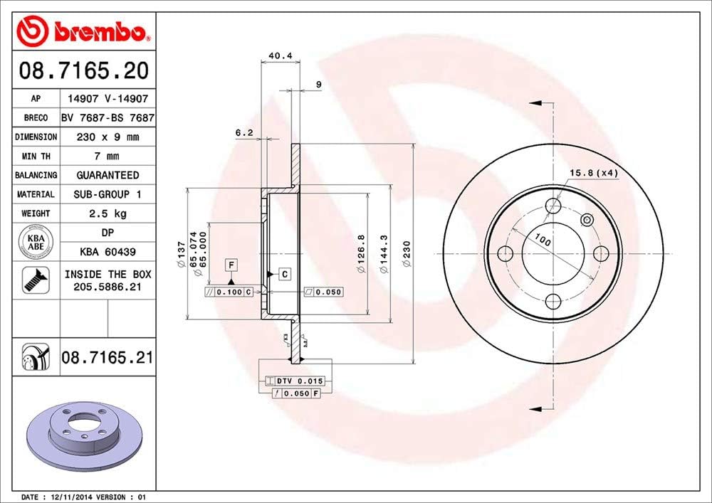 BREMBO 08.7165.21 Bremsscheibe
