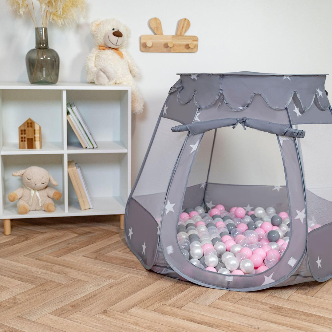 Selonis Baby Spielzelt Mit Plastikbällen Zelt 105X90cm/100 Bälle Plastikkugel Kinder, Grau:Gelb-Grün