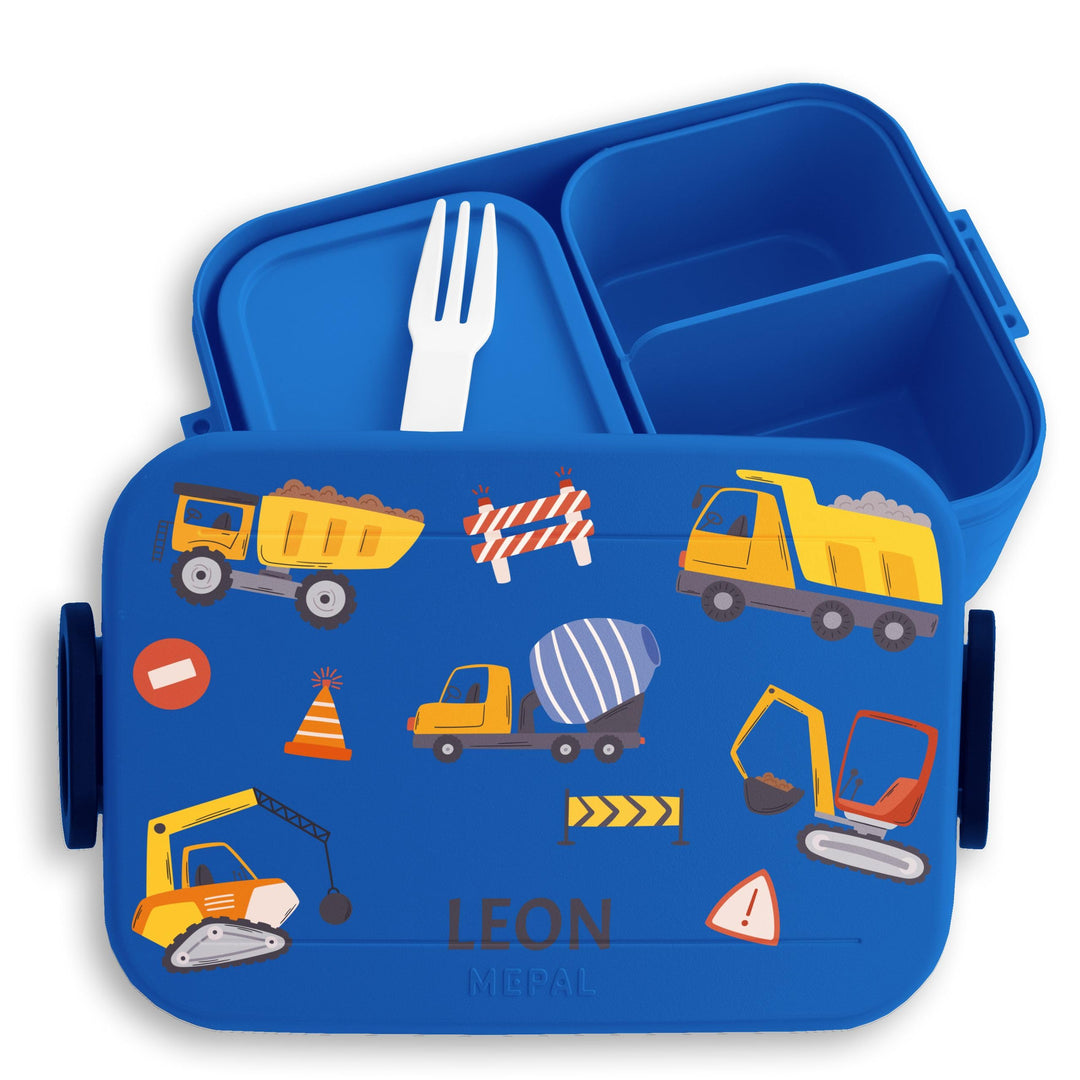 Kinder Bento Box Midi für Mepal Bentobox - Brotbox Bagger mit Name Lunchbox Baustelle Jausenbox Baus