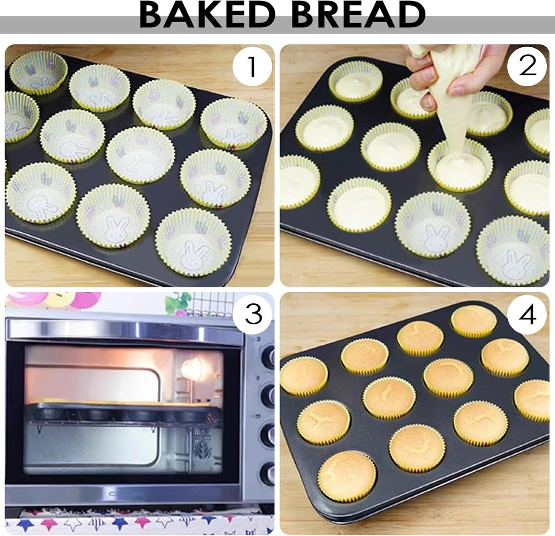Fousenuk Muffinform, 2er-Pack Karbonstahl Muffinblech für 12 Muffins, Antihaftbeschichtet Backform,