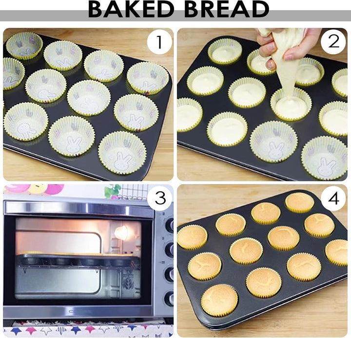 Fousenuk Muffinform, 2er-Pack Karbonstahl Muffinblech für 12 Muffins, Antihaftbeschichtet Backform,