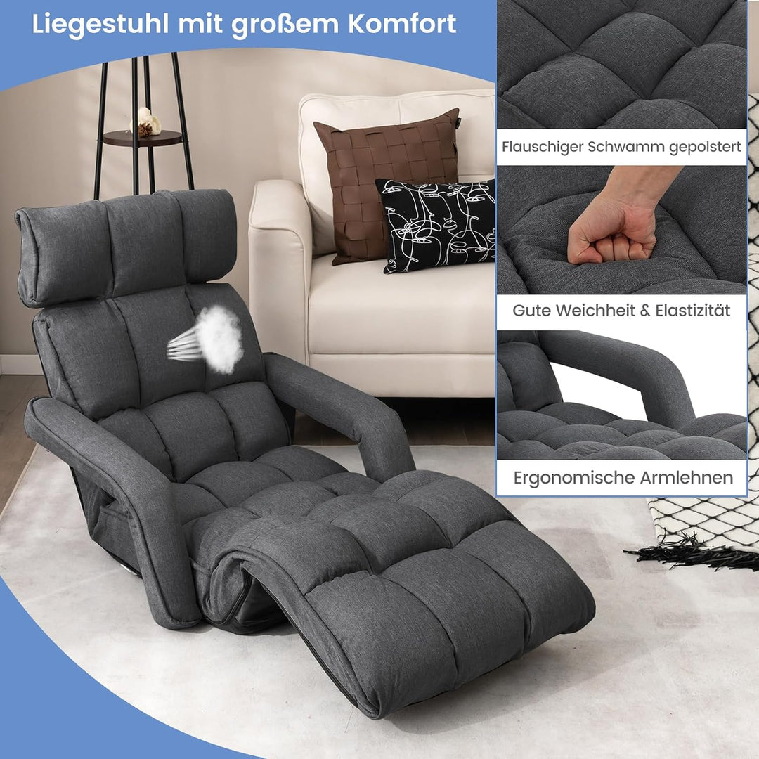 GOPLUS Bodenliege, Relaxliege mit 6-Fach verstellbare Rückenlehne, Bodensessel mit Armlehnen, Relaxs