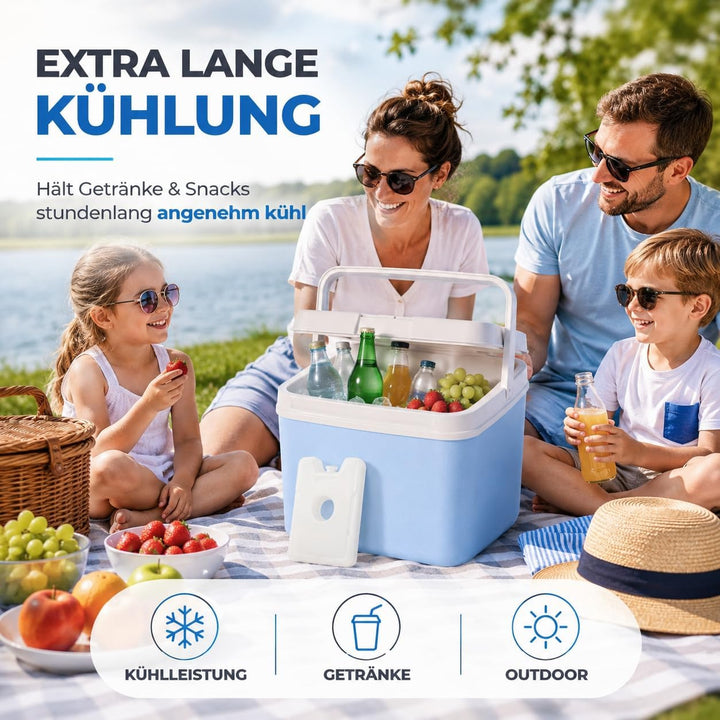 Kühlbox 15 Liter mit mobilen Kühlakku/Kühlelement für extra Lange Kühlung - Kühltasche/Thermobox Bla