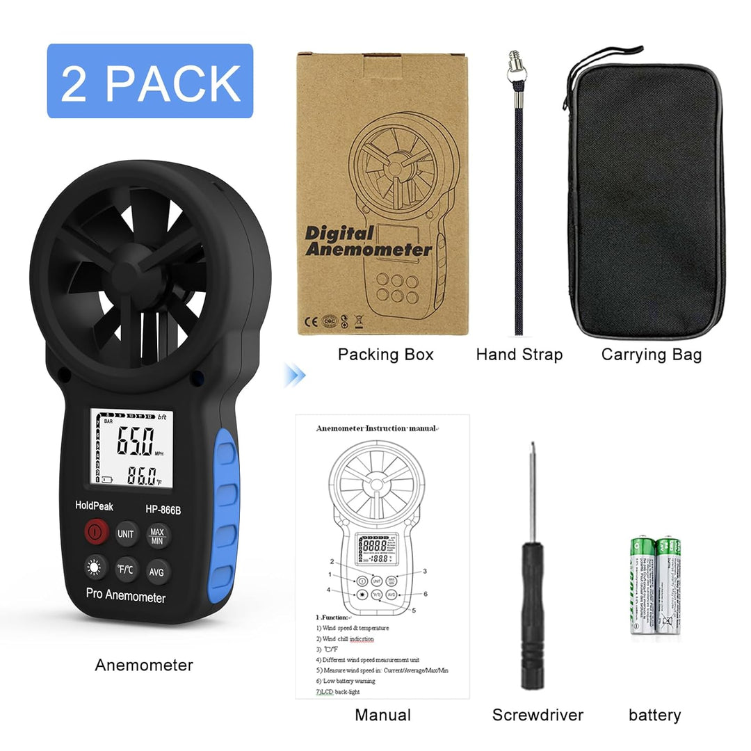 HoldPeak 866b Digitales Anemometer Wind Speed Meter für Measuring Wind Speed, Temperatur und Wind Ch