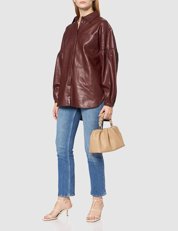 NA-KD Damen-Pu-Shirt mit übergrossen Puffärmeln, rot, 34