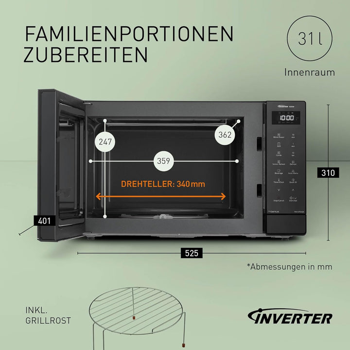 Panasonic NN-GT65QBEPG 31L Kombi-Mikrowelle mit Grillfunktion, 23 Automatische Programme,1000 W, Kom
