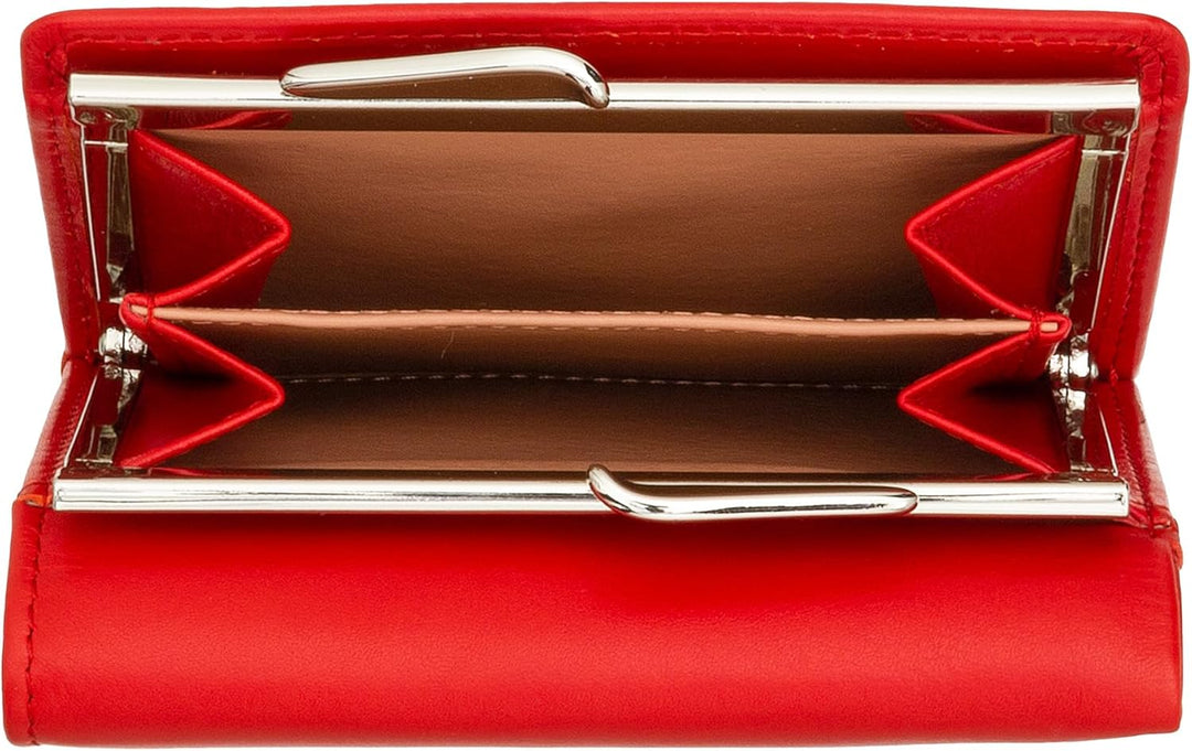 DUDU Kleine Damen-Brieftasche aus Leder mit RFID-Schutz, Münzfach und Klickverschluss, kompakt, 6 Ka