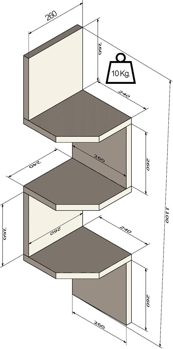 Henor Wand-Eckregal Zickzack-Design aus FSC® Holz Mod.26-3 Regale. Ecke Spezial. 110 x 26 x 26 cm. W
