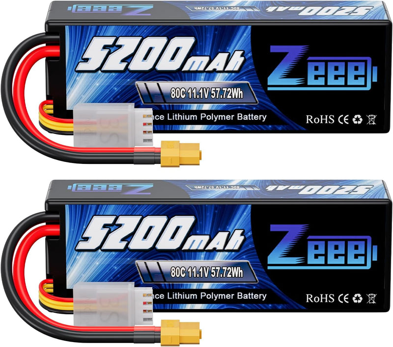 Zeee 3S Lipo Akku 5200mAh 11.1V 80C RC Akku Hartschalen mit XT60 Stecker für RC Auto LKW Tank Boot R