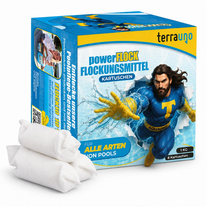 TerraUno Flockungsmittel Pool Kartuschen, 8 x 125g Flockkartusche für Sandfilter, Flockmittel Pool f