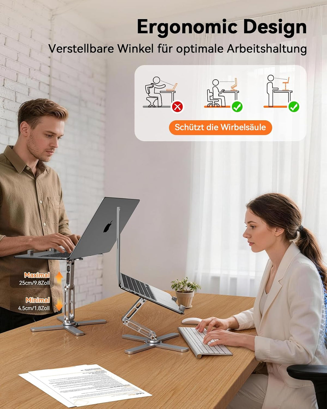 TECKNET Laptop-Ständer mit 360° drehbarer Sockel, ergonomisch höhen- & neigungsverstellbar, klappbar