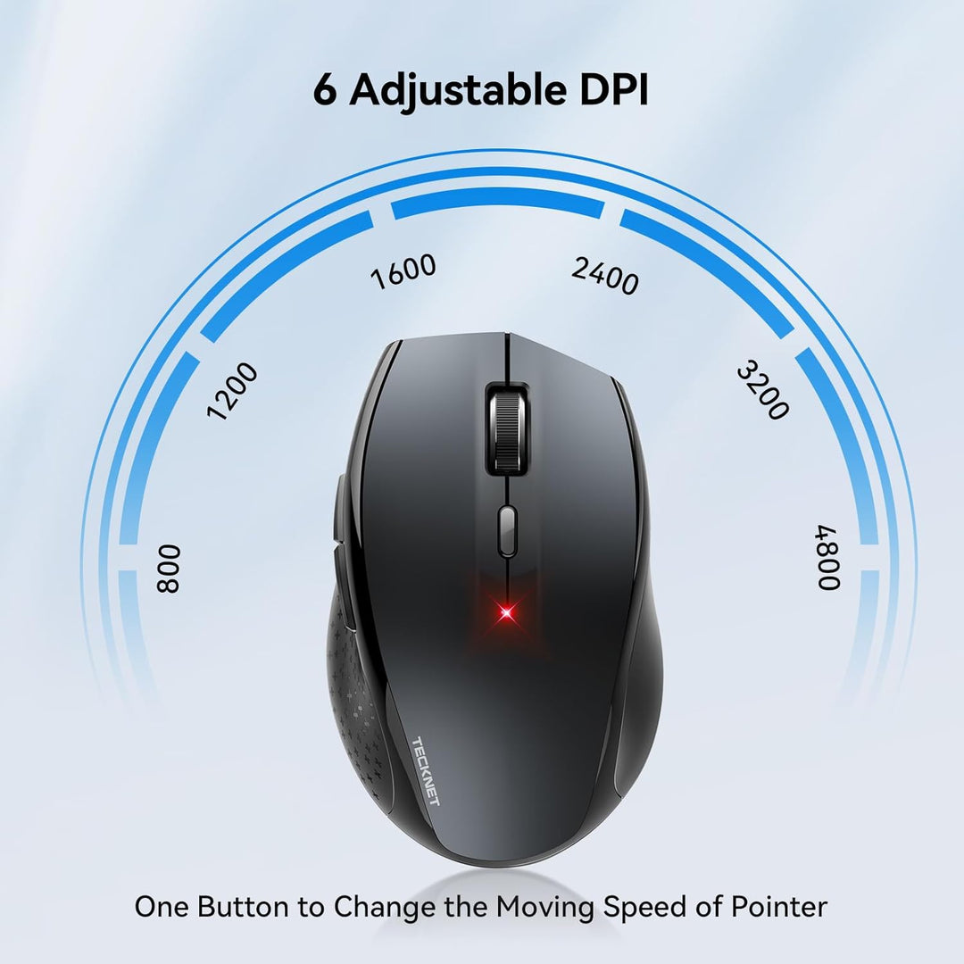TECKNET Silent Maus Kabellose, 4800DPI 2.4GHz Leise Funkmaus mit Nano Empfänger, Side Control, Ohne
