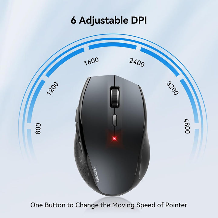 TECKNET Silent Maus Kabellose, 4800DPI 2.4GHz Leise Funkmaus mit Nano Empfänger, Side Control, Ohne