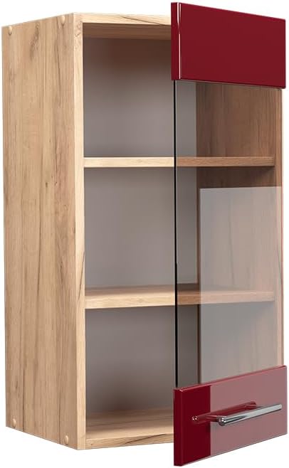 Vicco Küchenschrank Glas Fame-Line, Bordeaux Hochglanz/Goldkraft Eiche, 40 cm Hängeglasschrank 40 cm
