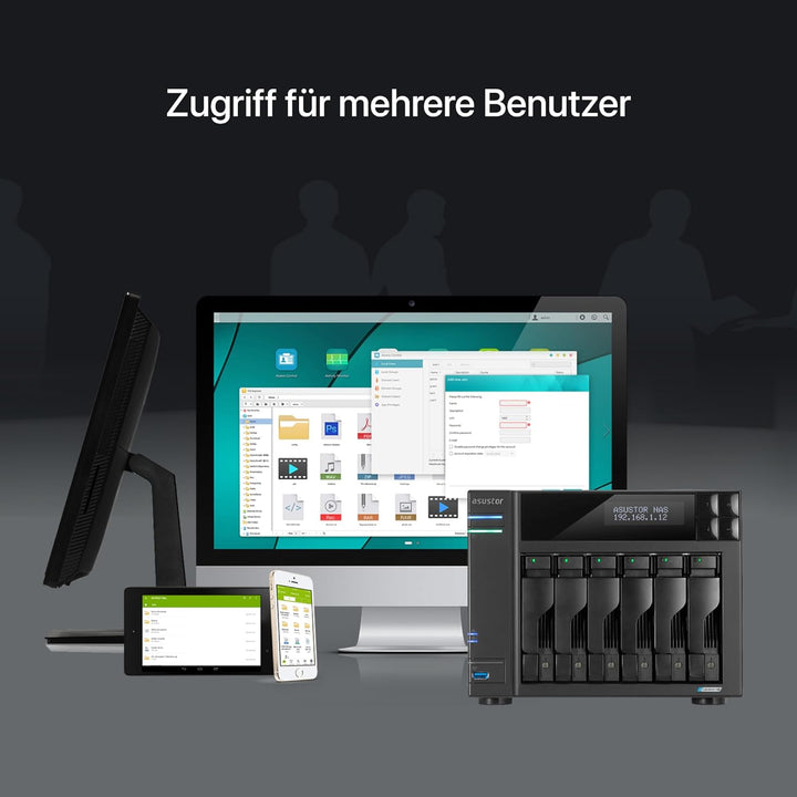 Asustor Lockerstor 6 Gen 2 AS6706T | 6 Bay NAS - Netzwerkspeicher Gehäuse, Quad Core 2.0GHz CPU, 4 M