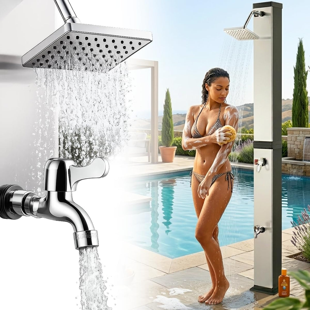 Strattore Solardusche Gartendusche 40 Liter - Warmes Wasser max. 60°C - Ohne Stromanschluss - Mit Fu