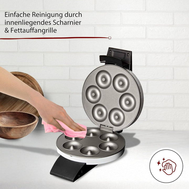 Cloer 6121 Donut Maker für 6 Mini-Donuts oder Bagels, Antihaftbeschichtung, rote Kontrollleuchte, pl
