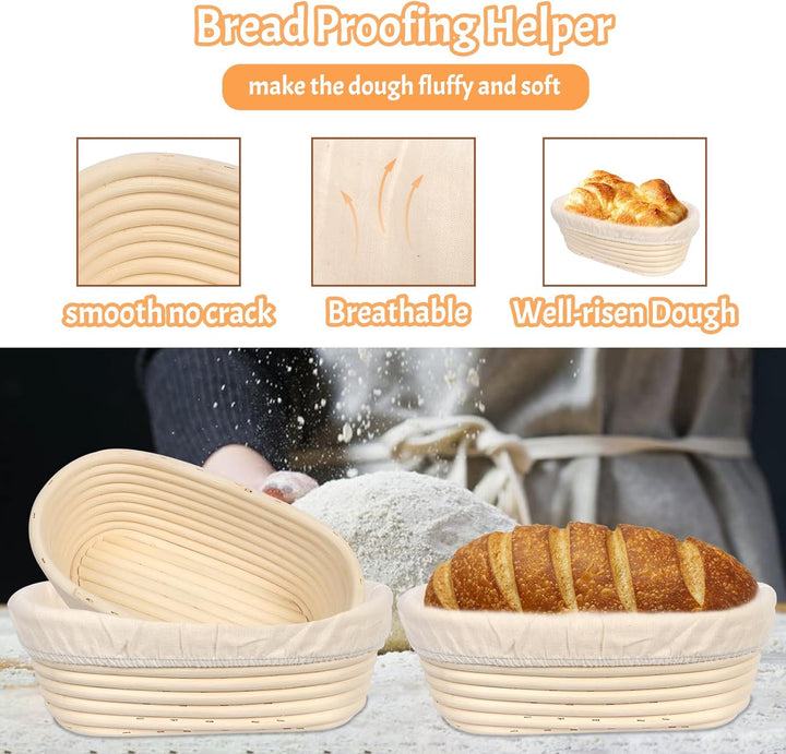 2pcs Gärkörbchen Oval 25 cm, Brotbackkorb zum Backen, Gärkorb Brot Set für Anfänger und Erfahrener B