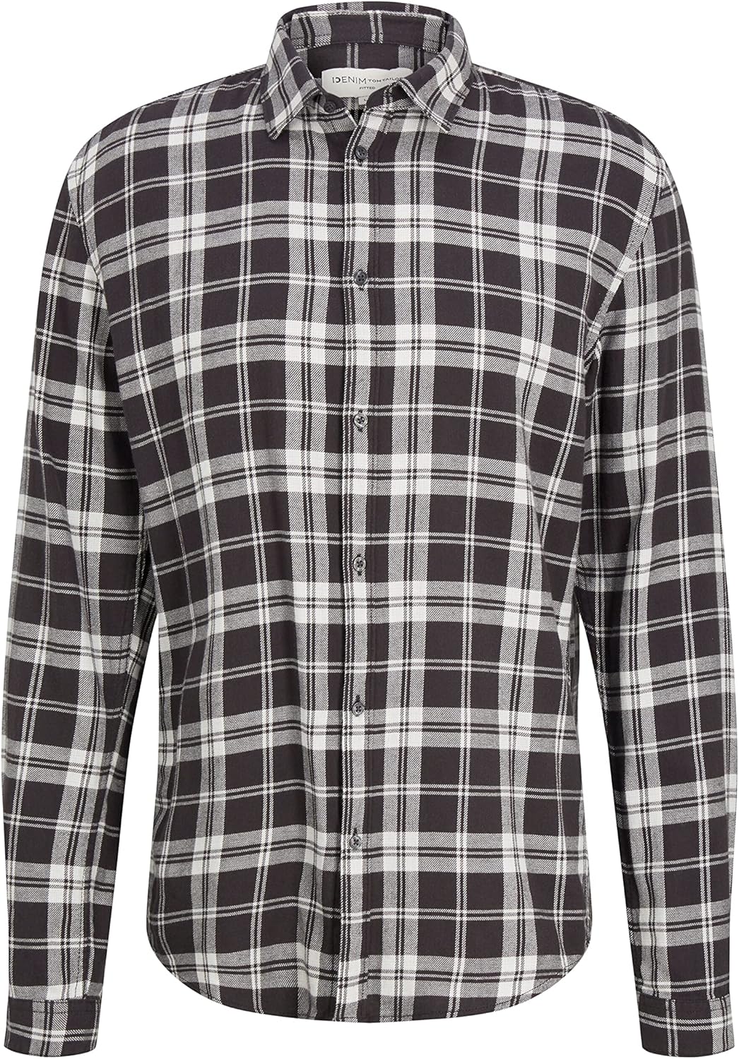 TOM TAILOR Denim Herren Hemd mit Karomuster, 30672 - Coal Grey Light Beige Check