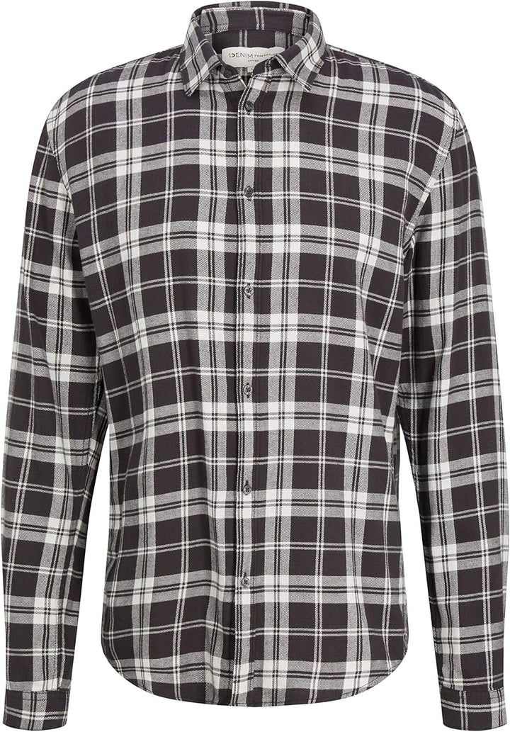 TOM TAILOR Denim Herren Hemd mit Karomuster, 30672 - Coal Grey Light Beige Check