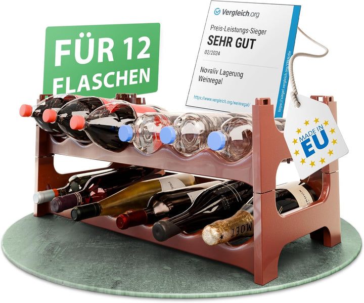 Novaliv Flaschenregal für 12 Flaschen, Braun, erweiterbar, stapelbar, Getränkeschrank für Flaschen,