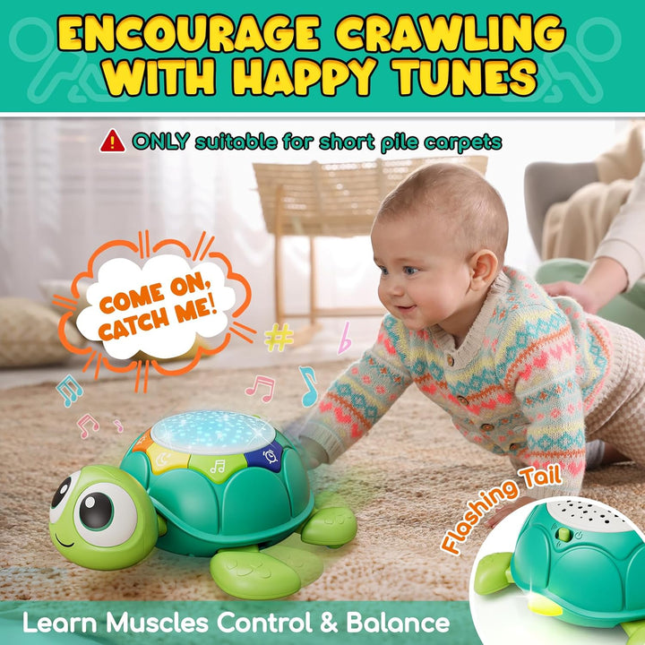 Lehoo Castle Baby Krabbel Spielzeug ab 3 6 9 Monate, Schildkröten Baby Spielzeug mit Musik und Proje