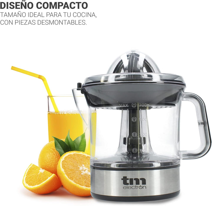 TM Electron TMPEX005 Elektrische Zitruspresse mit Krug 700 ml, 2 Presskegel, einstellbarer Fruchtfle
