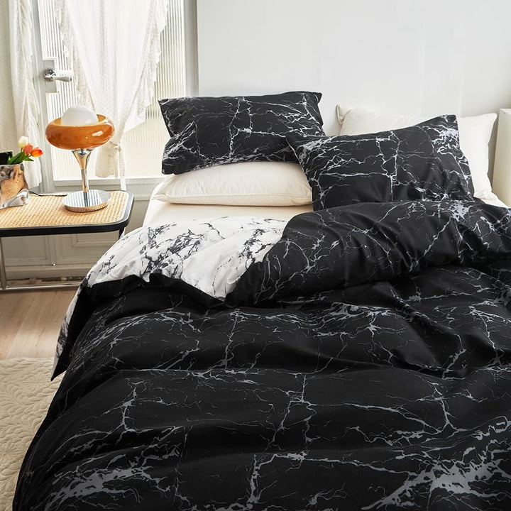WUMIUER Marmoriert Bettwäsche 135x200 Set 2 Teilig, Schwarz Weiss Marmor Wendebettwäsche Leicht Weic