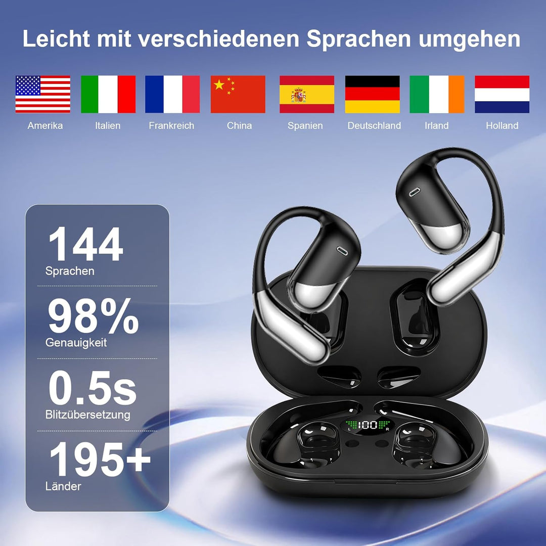 AI Übersetzung Ohrhörer Echtzeit, Übersetzer Kopfhörer 164 Sprachen & Akzente, Audifonos Traductores