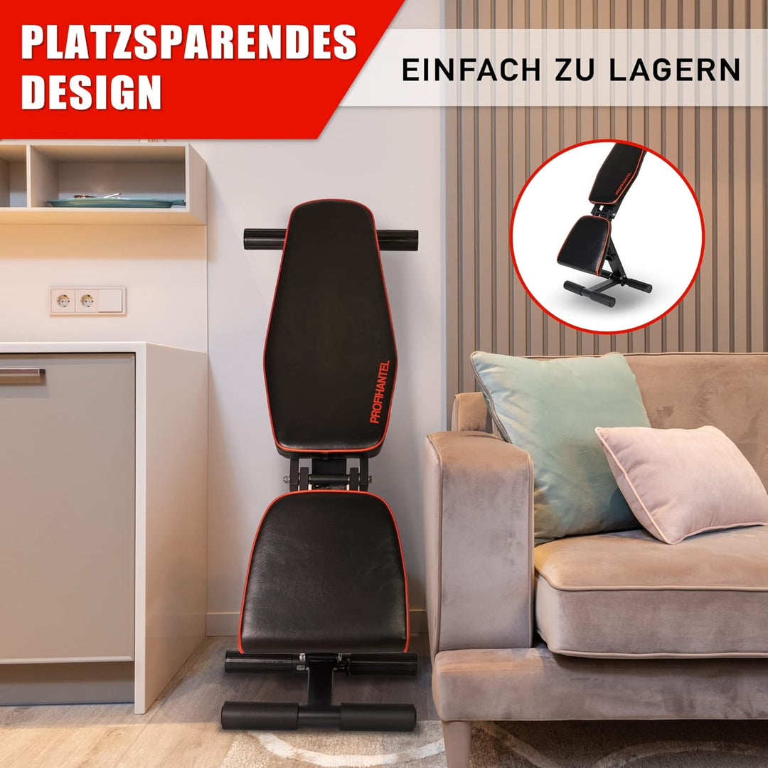TOPSELLER! Profihantel Premium Line Hantelbank – Beinhalterung für Bauchtraining, bis 550 kg belastb