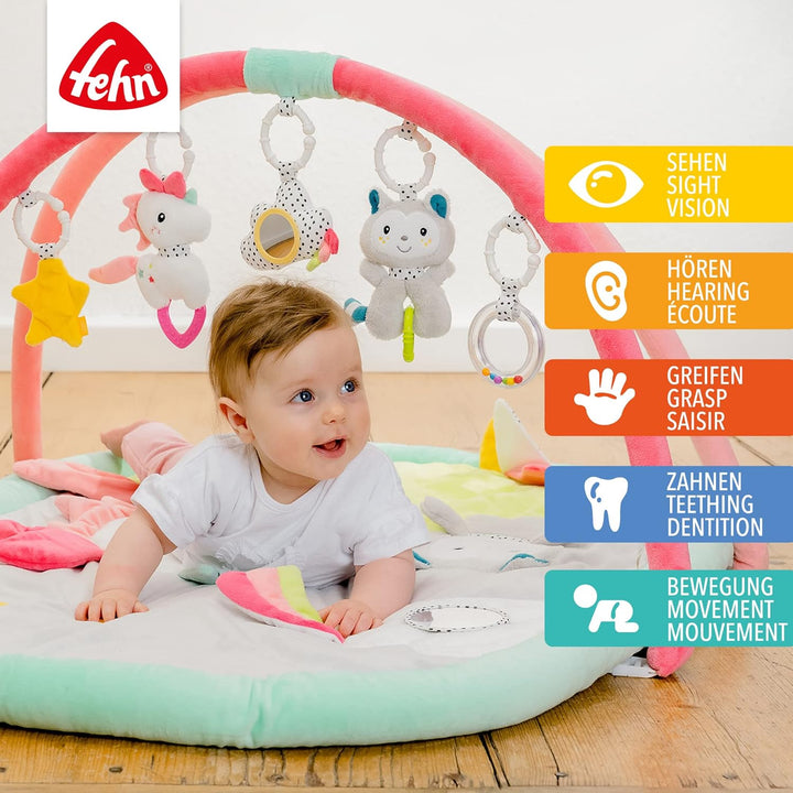 Fehn 3-D-Activity-Decke Spielbogen Aiko & Yuki – Krabbeldecke mit 5 abnehmbaren Spielzeugen zum Grei