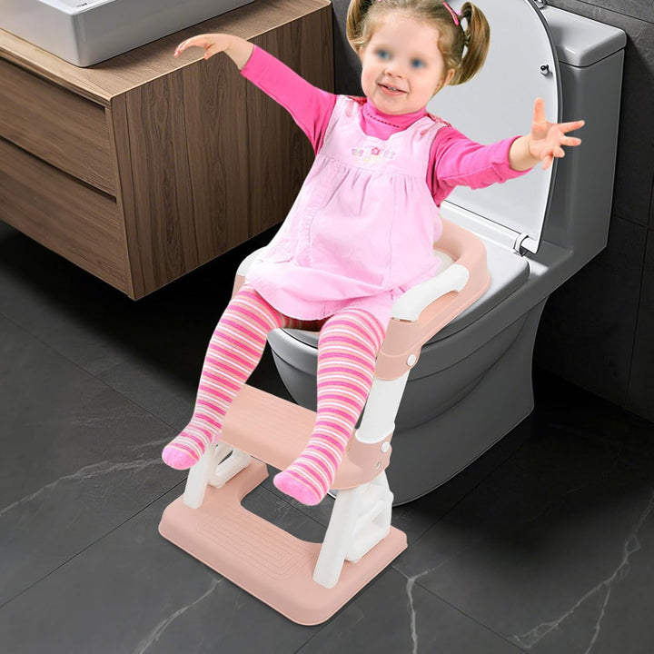 Toilettensitz kinder, Toilettensitz Toilettentrainer mit Treppe und Griffen, Höhenverstellbar Faltba
