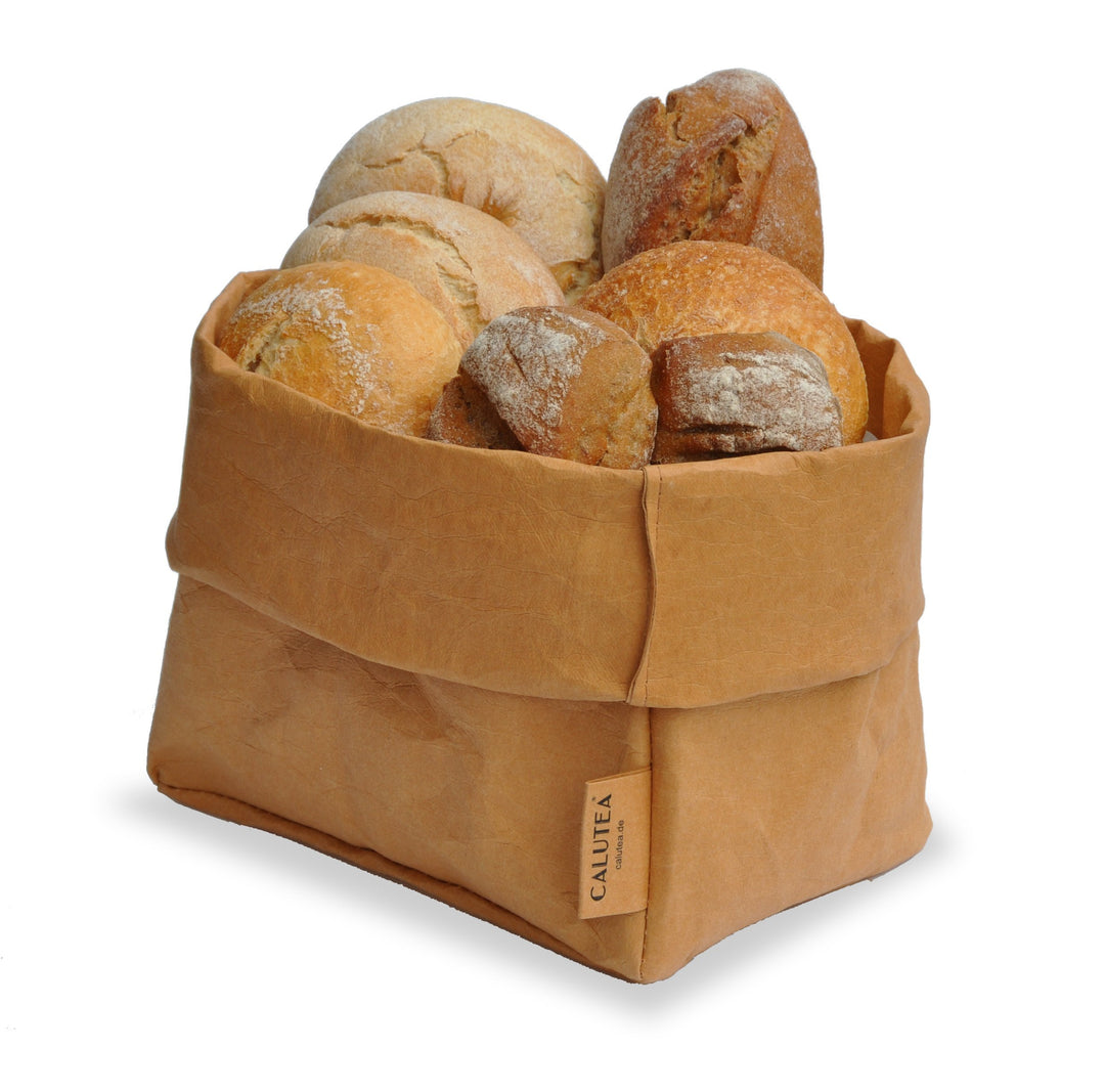 CALUTEA grosser XXL Brotkorb/Sand/modern/veganes Leder als Stoff Alternative/Brottasche/Brötchenkorb