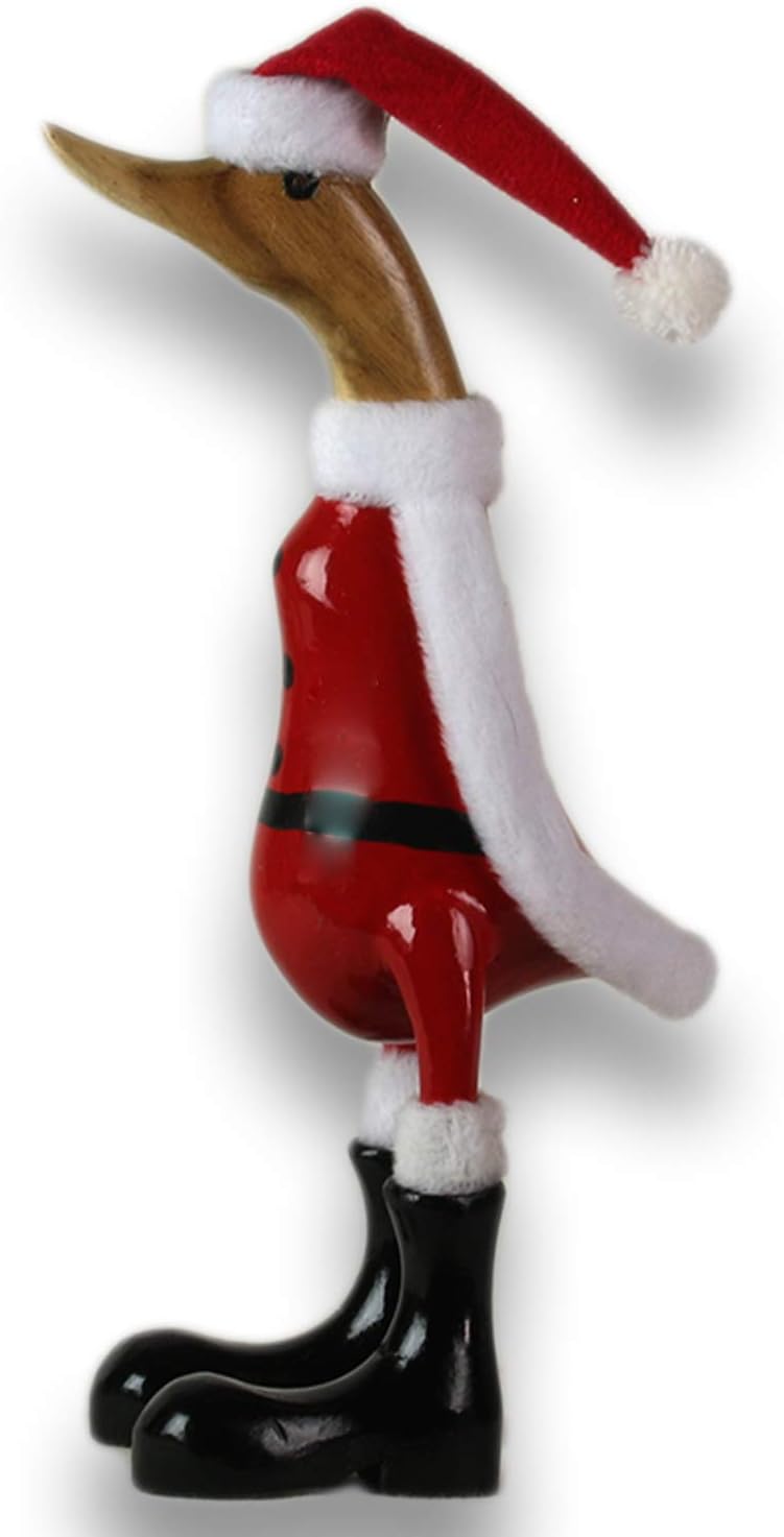 ART-CRAFT Holz Ente Lauf Ente Gartendeko Figur aus Bambus Wurzel und Teak Holz Santa Claus handbemal