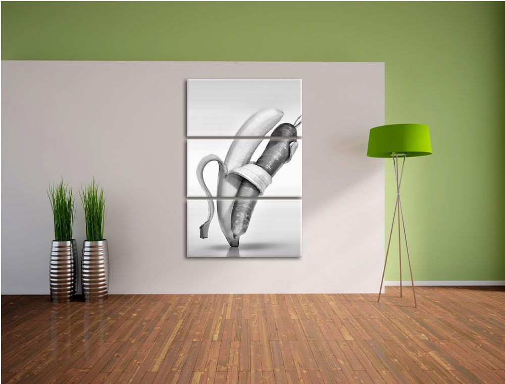 Pixxprint Tanz von Banane und Möhre als Leinwandbild/Grösse: 3 Teilig (120x80) cm/Wandbild/Kunstdruc