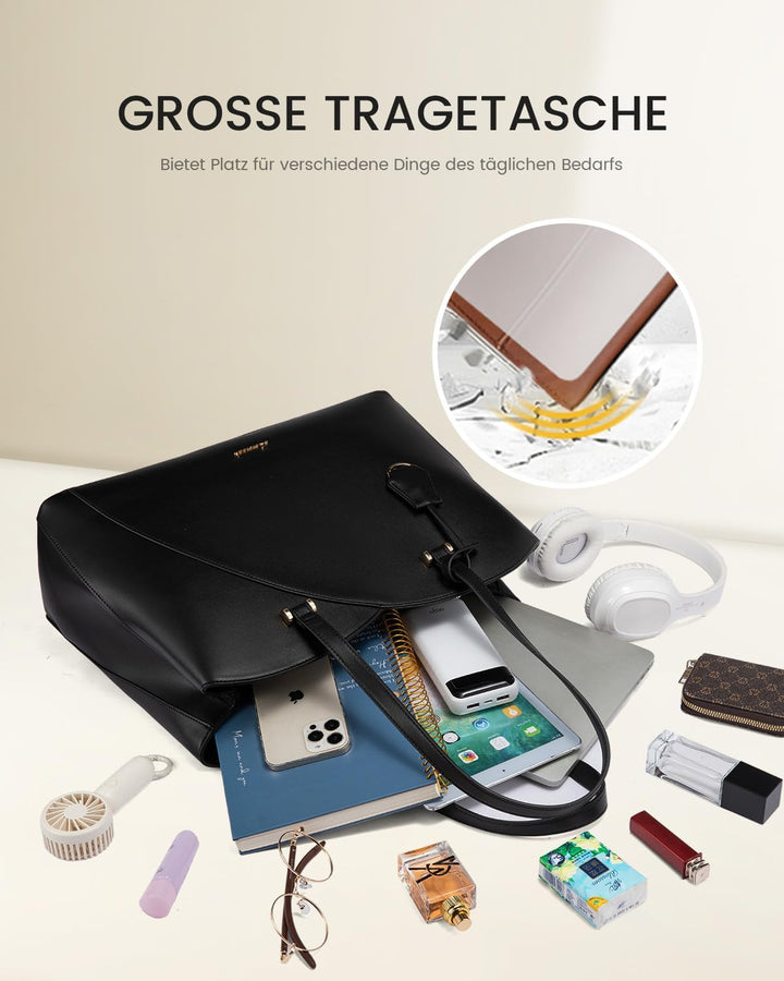 LOVEVOOK Handtasche Damen Gross, 15,6 Zoll Laptop Shopper Tasche Arbeitstasche Bürotasche, PU Leder