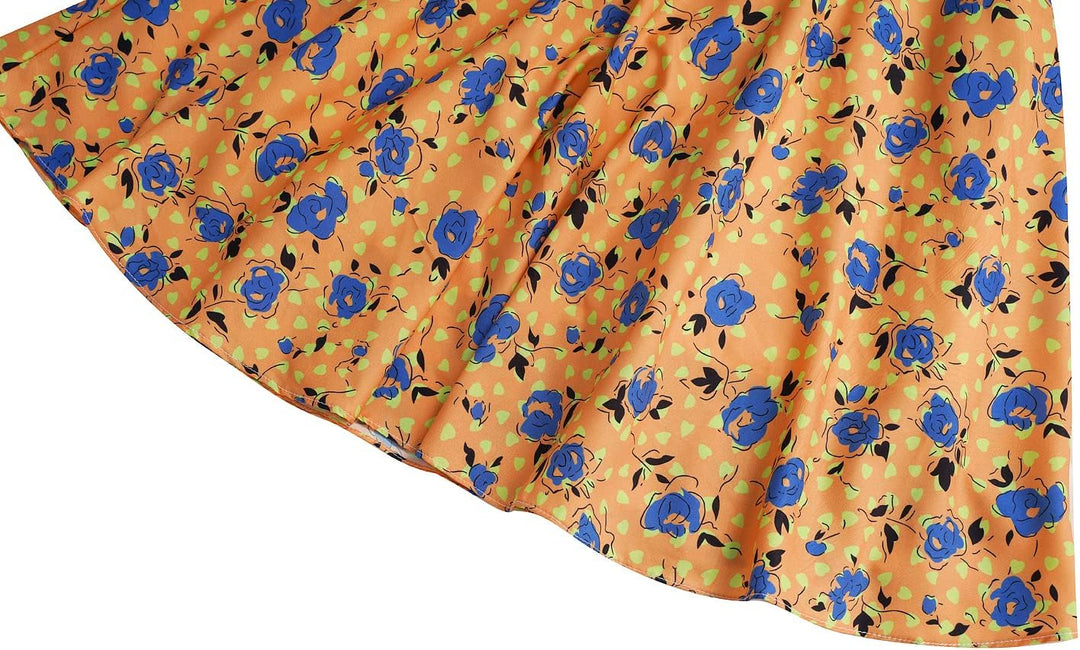 BONNY BILLY Mädchen Kleider Vintage Blumen Festlich Hochzeit Elegant Kinder Kleid mit Gürtel 7-8 Jah