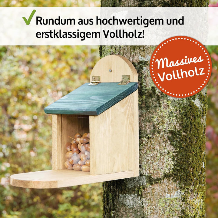 zooprinz wetterfestes Eichhörnchen Futterhaus mit grosser Sitzplattform - aus nachhaltigem Massiv-Ho