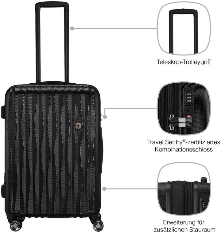 WENGER Energie M Hartschalenkoffer mit 4 Rollen, Trolley, M, 65 (75) l, Sicherheitsschloss, Damen He