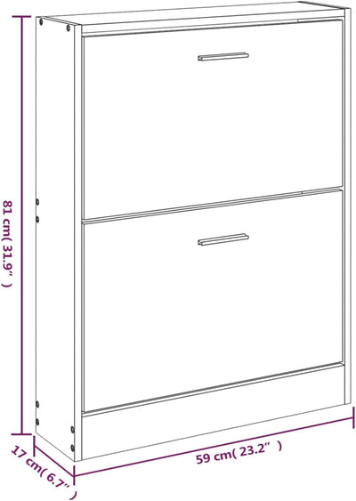 Tidyard Schuhschrank 2 Klappen Schuhregal Schuhkommode Schuhkipper Holzwerkstoff Eichen-Optik 59x17x