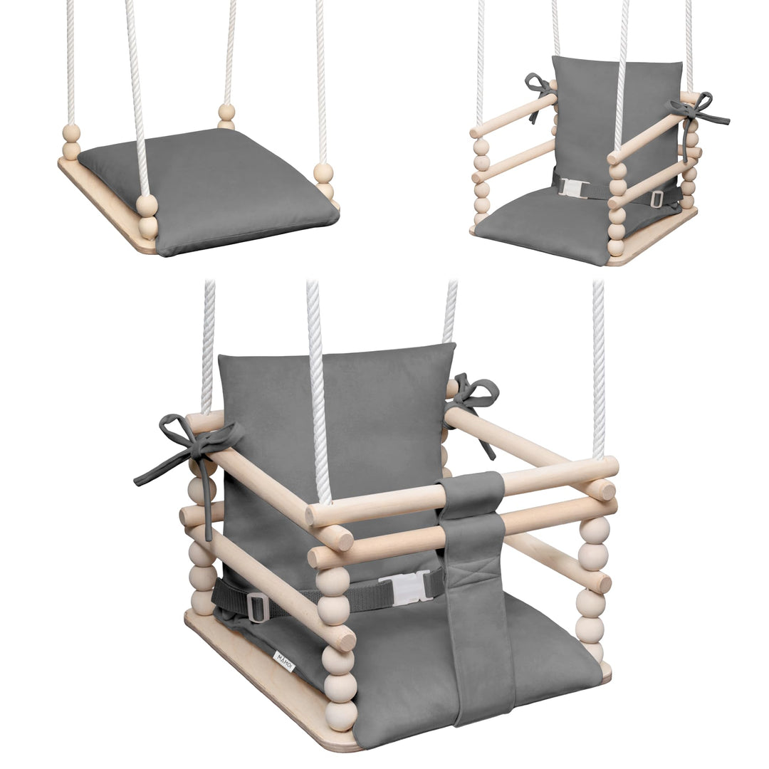 MAMOI® Babyschaukel Holz | Indoor Babyschaukel | Kinderschaukel Indoor | Babyschaukel 3 in 1 + SICHE