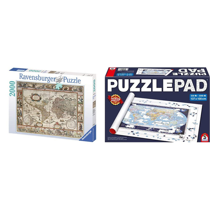 Ravensburger Puzzle 2000 Teile Weltkarte, antik 16633 &amp; Schmidt Spiele 57988 Puzzle Pad für Puzzles