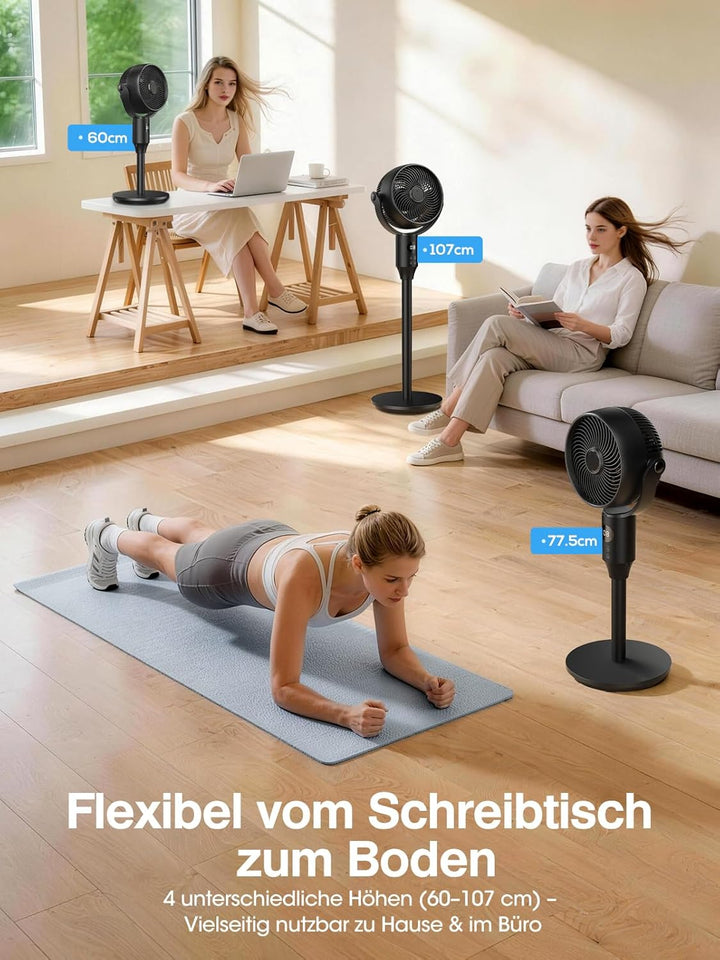JYMIPA Leiser Standventilator 90°Oszillierender Ventilator mit Fernbedienung, Standventilator für Sc