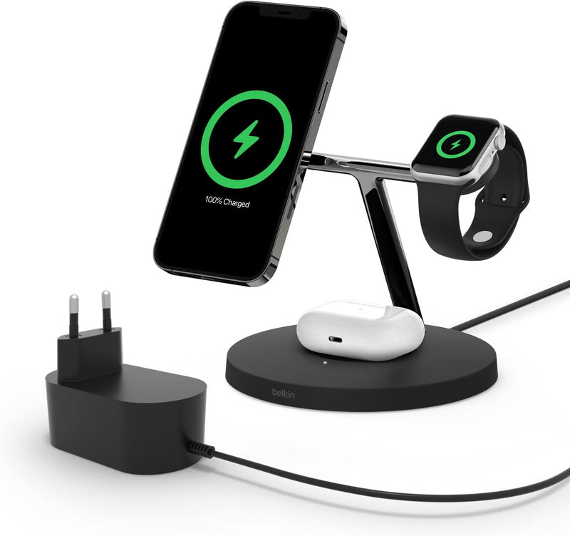Belkin BoostCharge Pro drahtloses 3-in-1-Ladegerät mit MagSafe für iPhone 15, 14, 13, 12 + Apple Wat