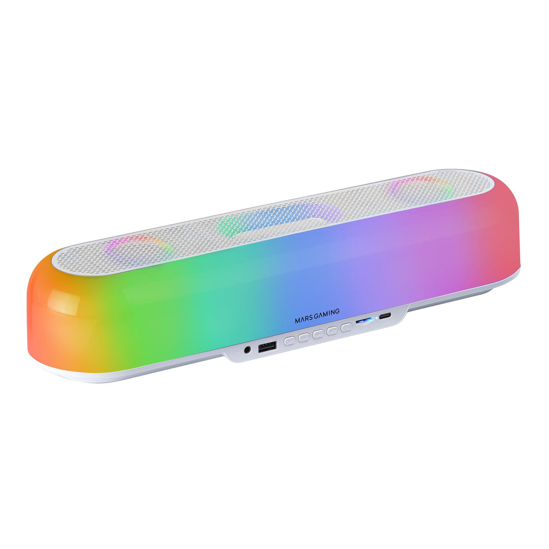 MARSGAMING MSB-ORB, Tragbarer Lautsprecher + Soundbar 20W, Orbilight RGB 360° Beleuchtung, Soundbar