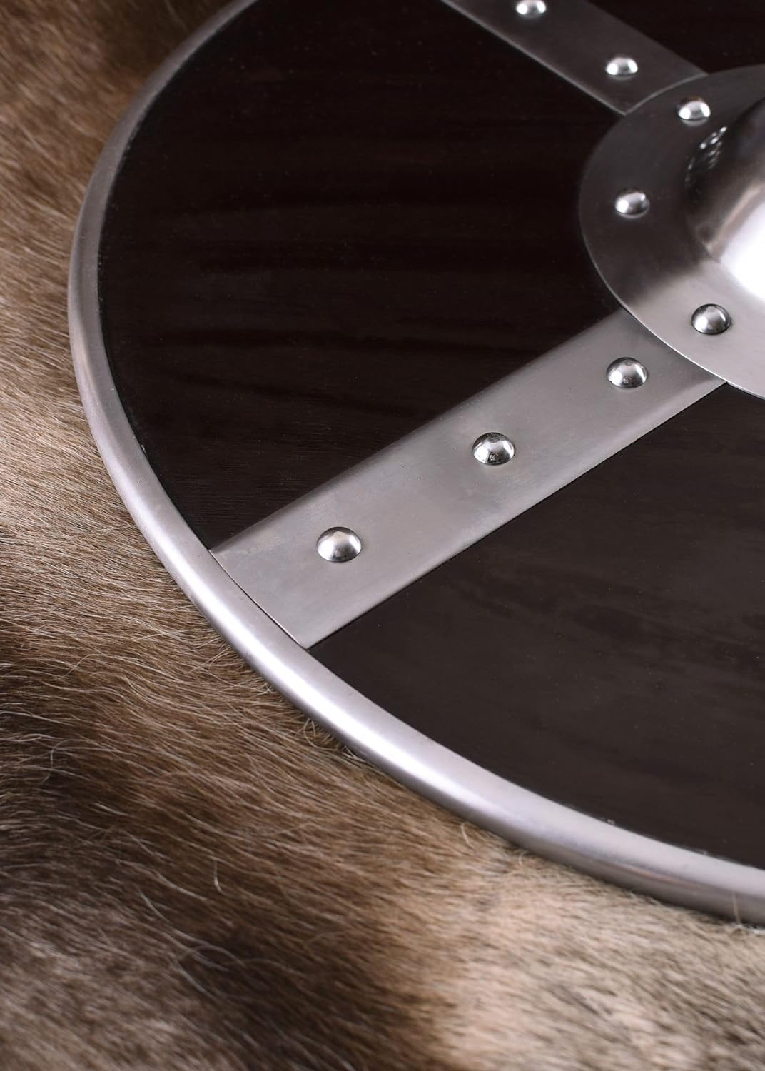 Battle-Merchant Rundschild aus Holz mit Stahlbeschlägen und Buckel | Wikinger - Ritter - Schild - Er