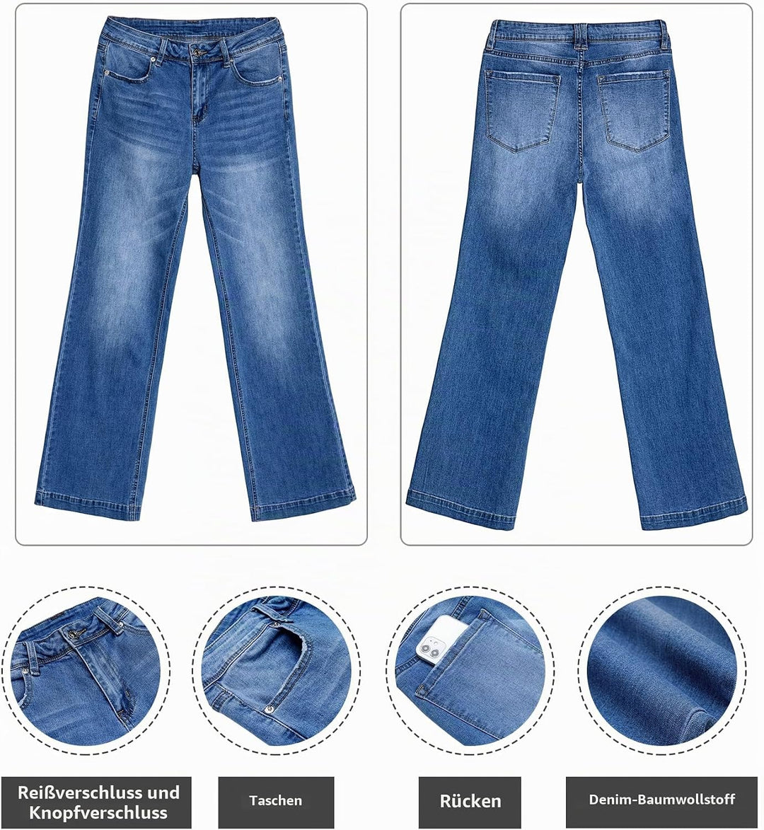 Roskiky Schlaghose Damen High Waist Wide Leg Baggy Jeans Stretch Hosen M Lapis Sehnsucht, M Lapis Se