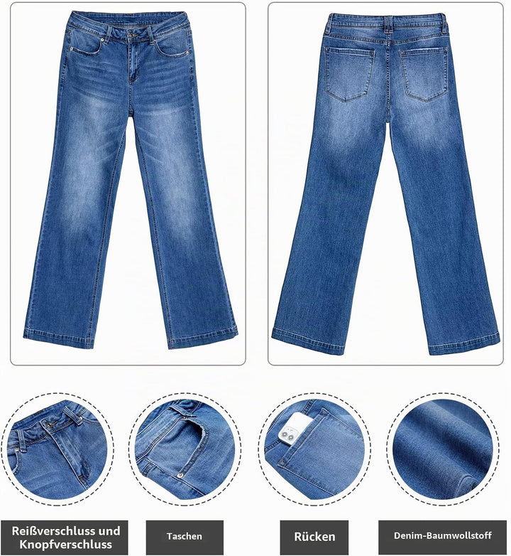 Roskiky Schlaghose Damen High Waist Wide Leg Baggy Jeans Stretch Hosen M Lapis Sehnsucht, M Lapis Se