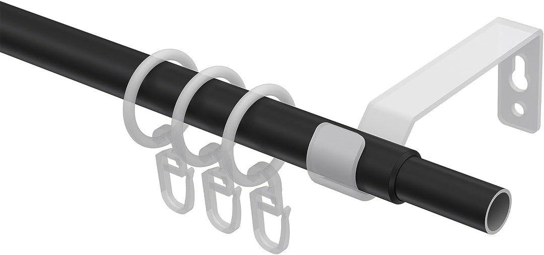 Interdeco Gardinenstangen ausziehbar (2 Sets) in Schwarz 13/16 mm Ø Favorit Cone, 70-120 cm