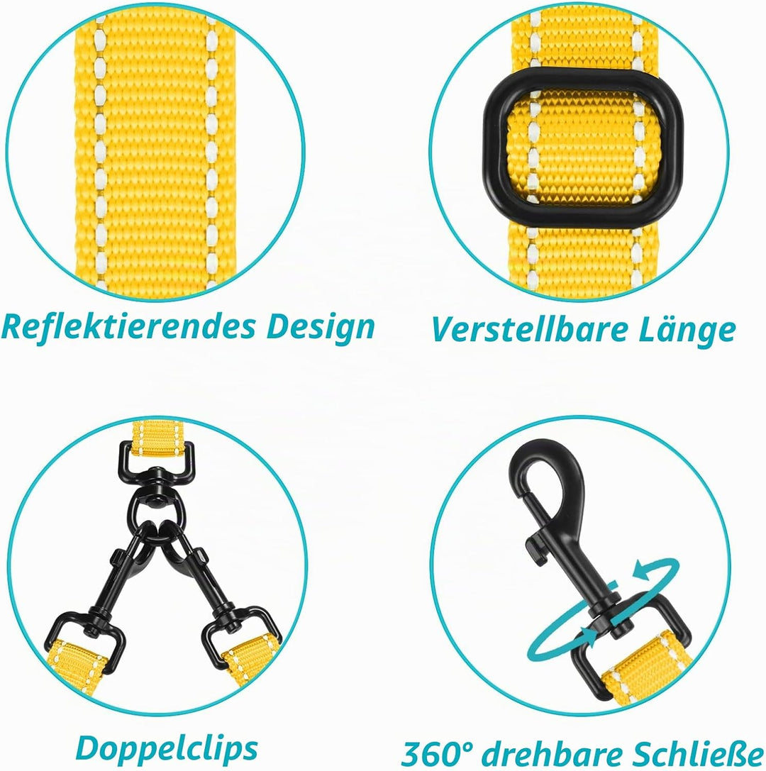 PetBonus Hundeleine Doppelleine für 2 Hunde, Keine Verwicklung Leine für 2 Hunde Gross, Verstellbar